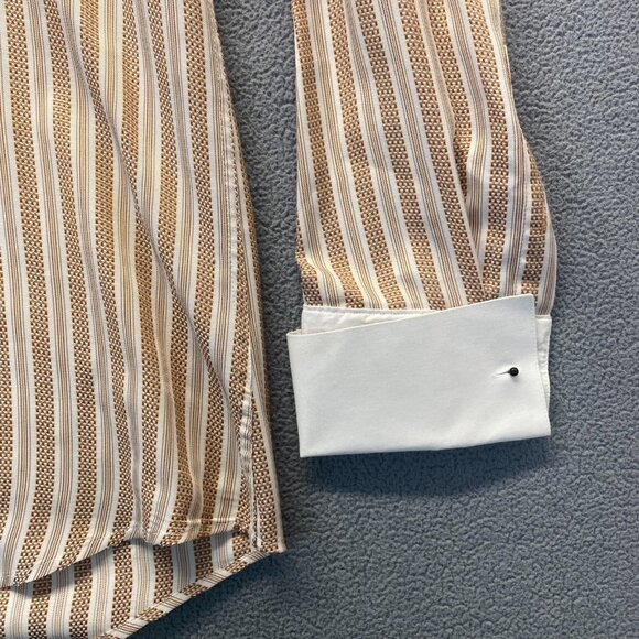 Bruno Conte Men's Button Up French Cuff Dress Shirt 17 1/2 34/35 Orange Striped - Picture 9 of 11